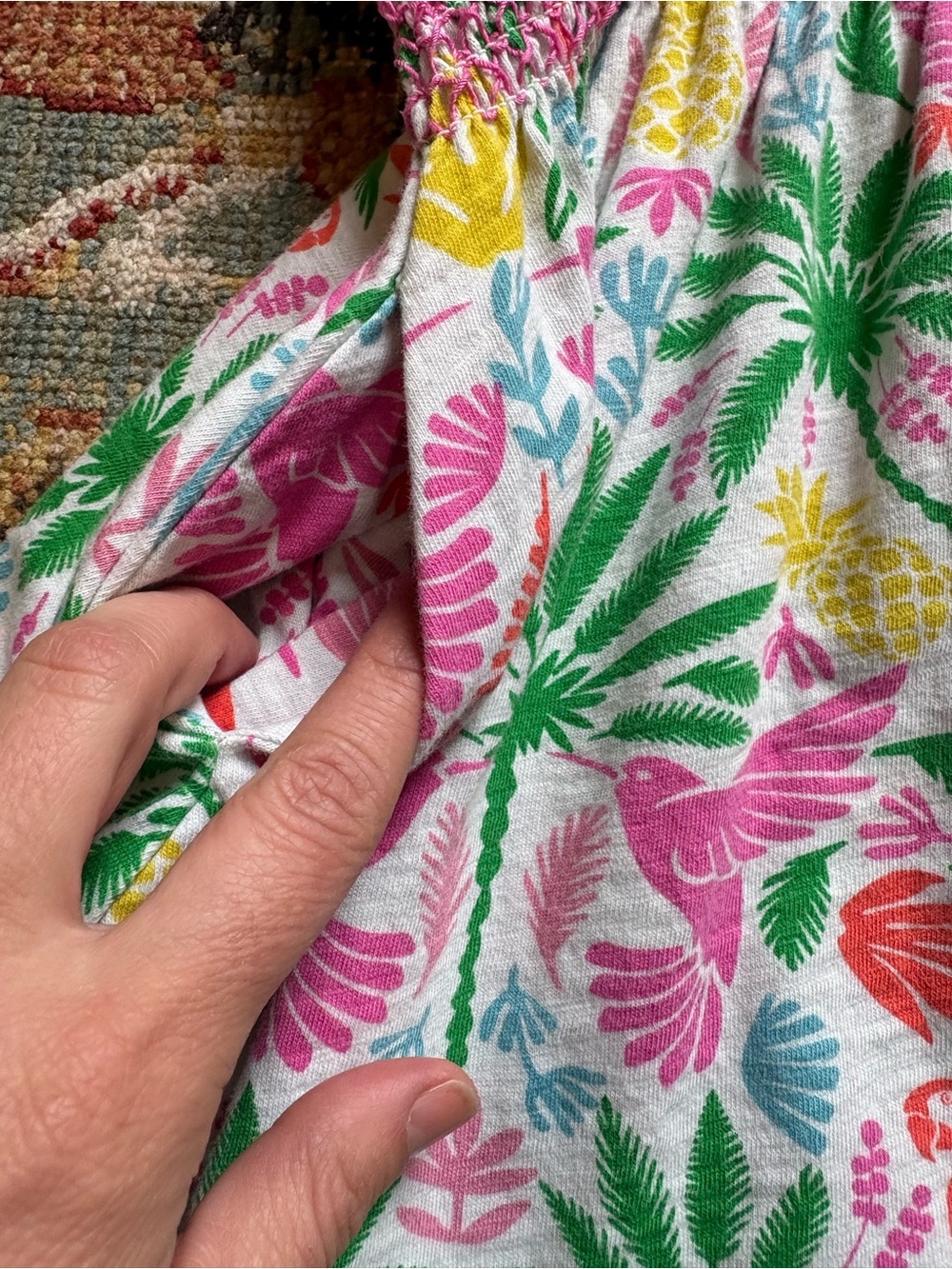 Mini Boden | Colorful Parrot & Palm Print Dress | Cotton | Pockets | 6-7 years - Picture 4 of 9